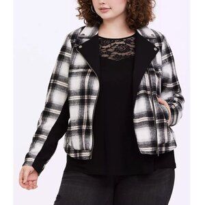 Torrid Women's Black and White Plaid Wool Blend Flannel Moto Jacket Size 4X